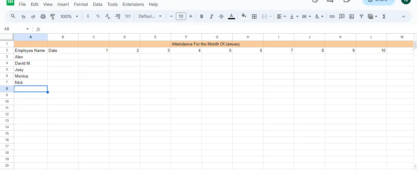 Set Up Column Headers