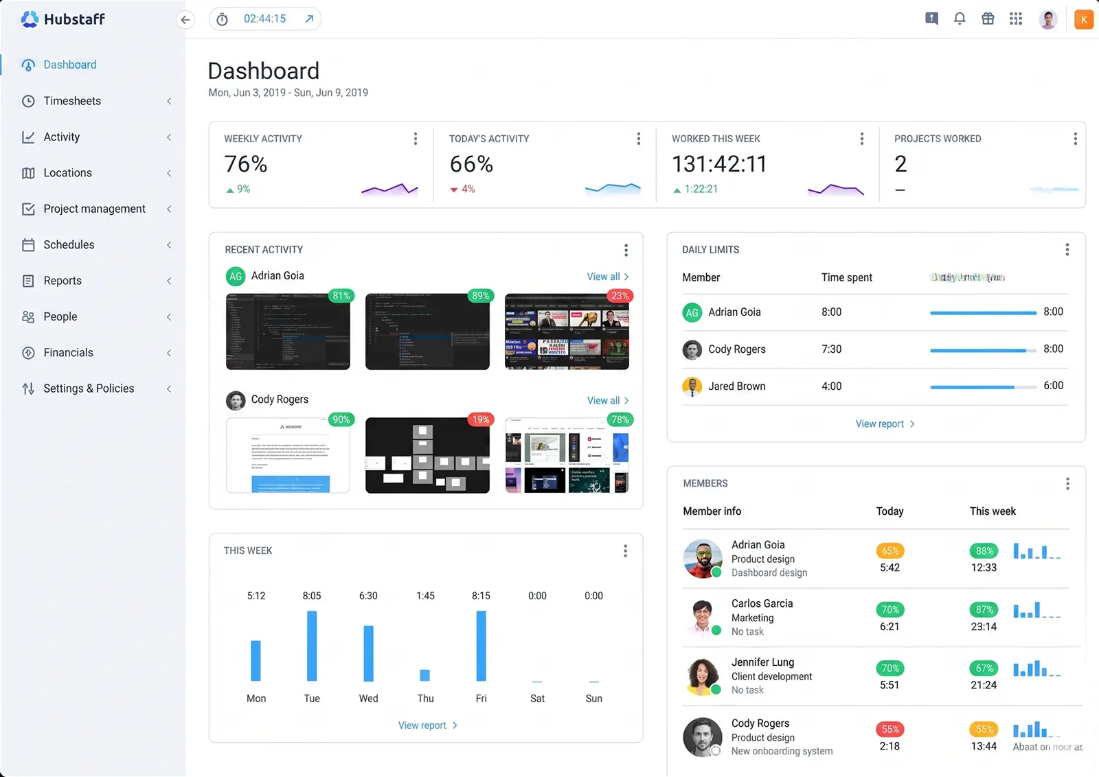 HUbstaff Dashboard