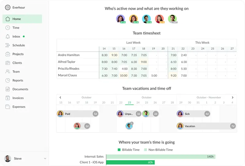 Everhour dashboard