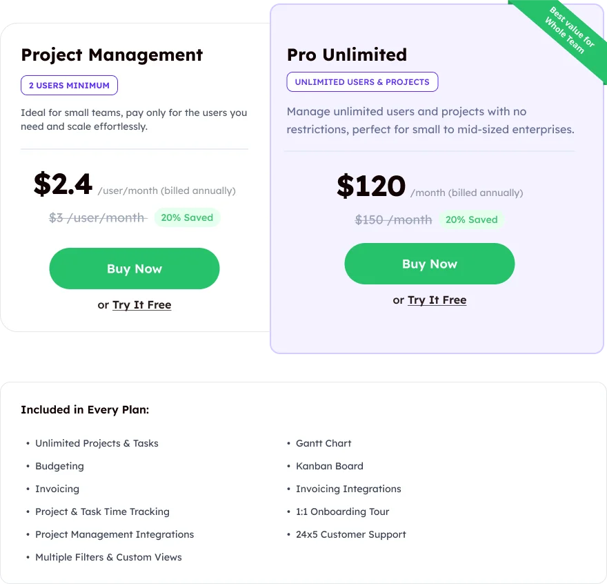 WS Pricing Plan Project Management-USD