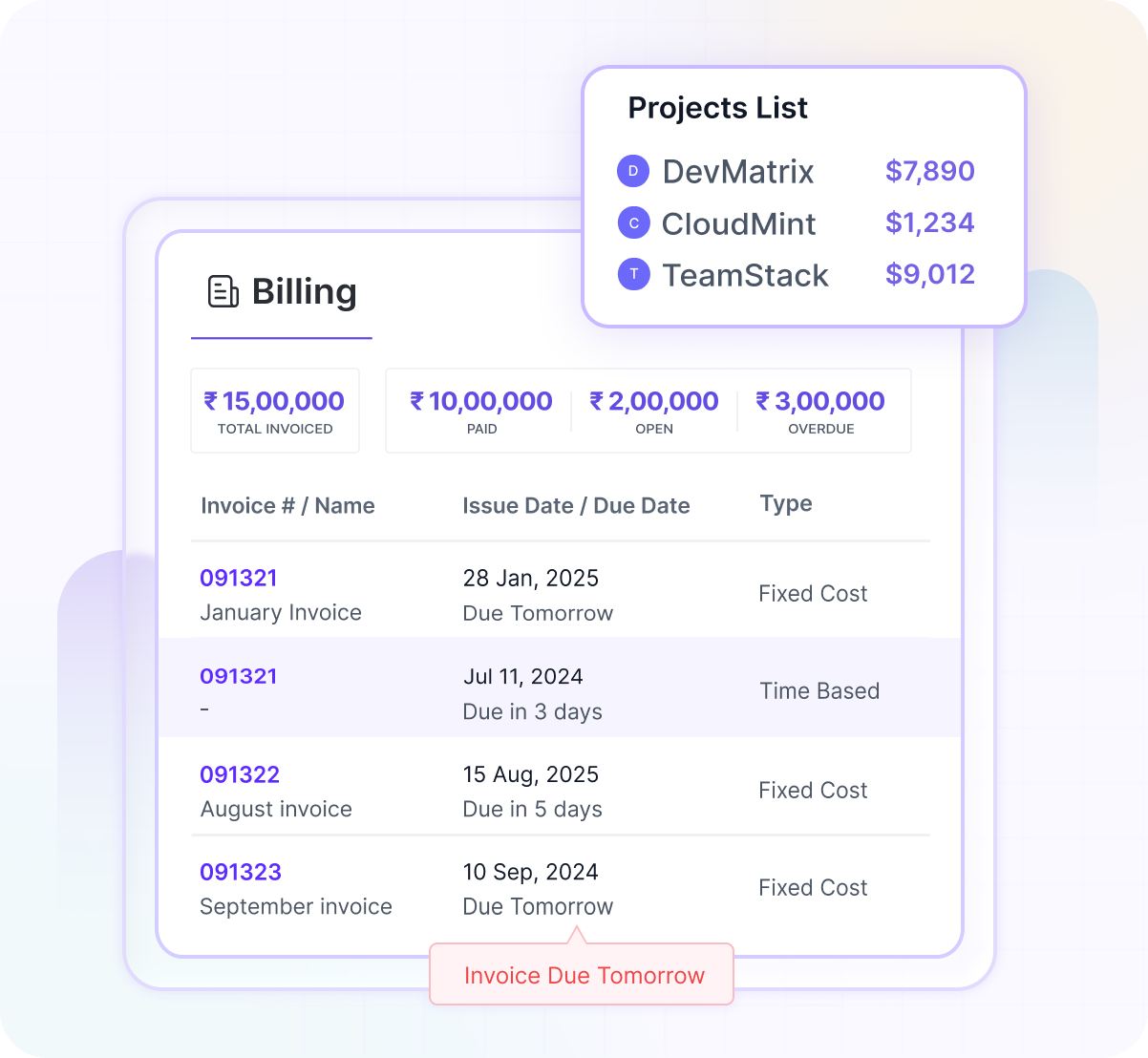 Billing projects list
