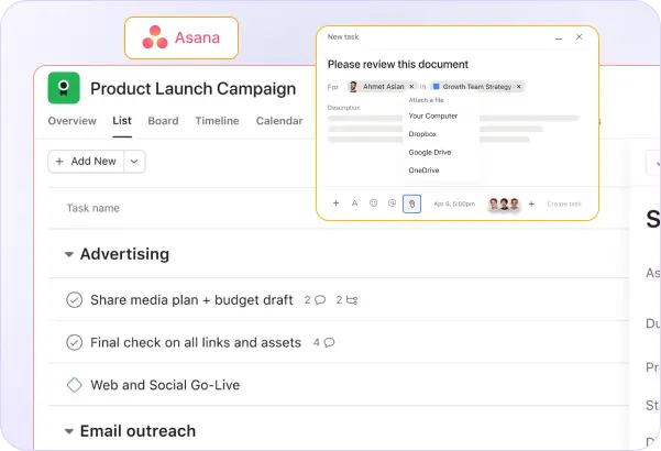 Asana dashboard